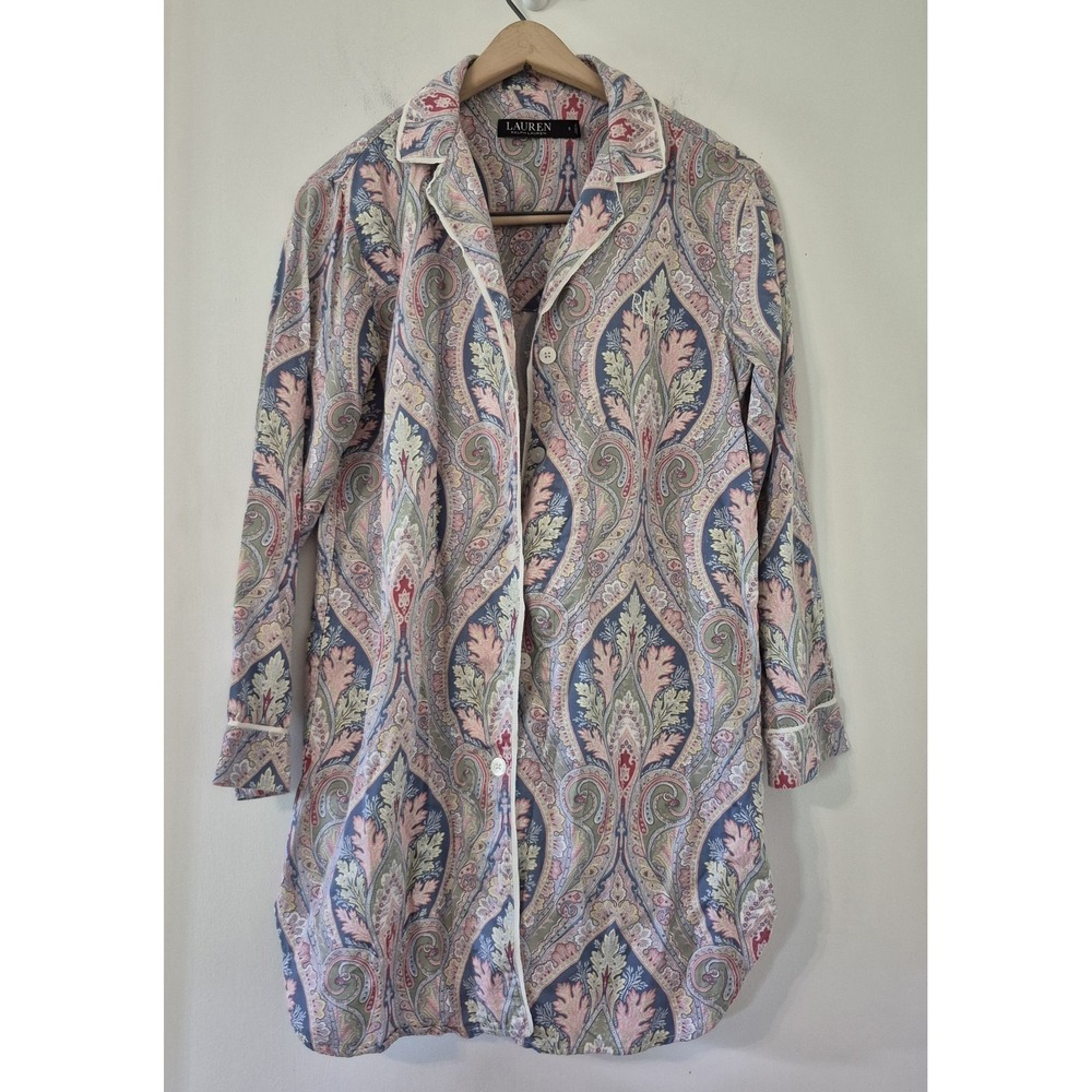 Ralph Lauren Women's Sโ Paisley Sleep Shirt Button Front Nightgown Logo Luxury